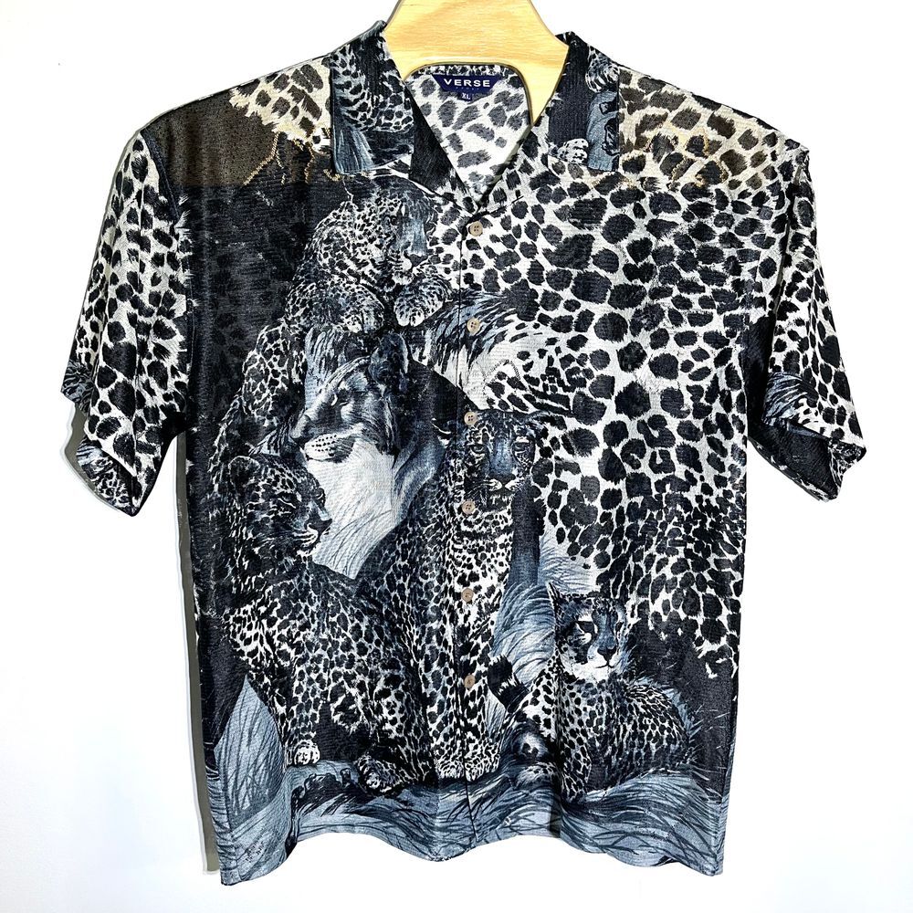 Vintage Verse Sport Animal Print Button Up Shirt Leopard Cheetah Sheer‎ Top XL